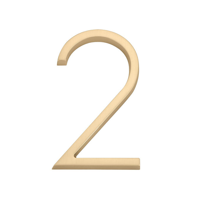 Modern "2" House Numbers - Wall Mount - 7" Zinc/Satin Brass