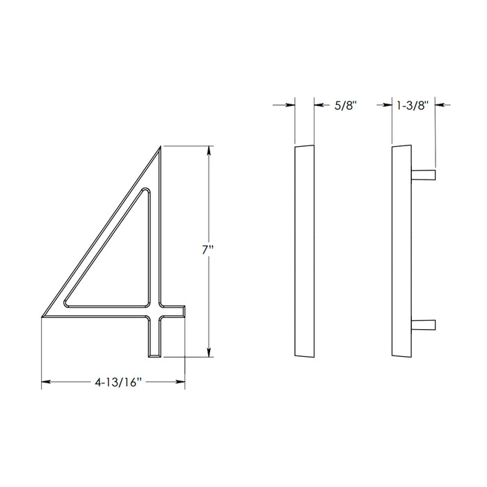Modern "4" House Numbers - Wall Mount - 7" Zinc/Satin Brass