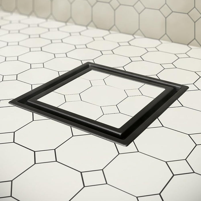 Lagos Veil (Tile-In) Center Square Shower Drain - Floor Mount - 6" Stainless Steel/Black