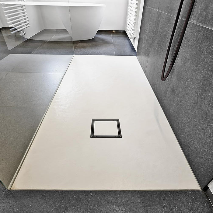Lagos Veil (Tile-In) Center Square Shower Drain - Floor Mount - 6" Stainless Steel/Black