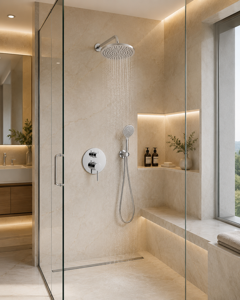 Metro 2-Way Pressure Balance Trim Complete Shower Set - Wall Mount - 06" Brass/Polished Chrome