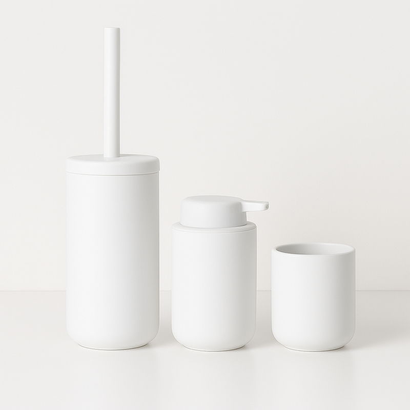 Ume Bathroom Accessories Set - Free Standing - Stoneware/White