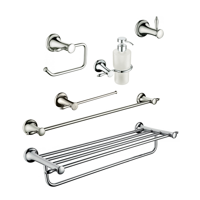 Classic Bathroom Accessories Set - Wall Mount - Brass/Polished Chrome