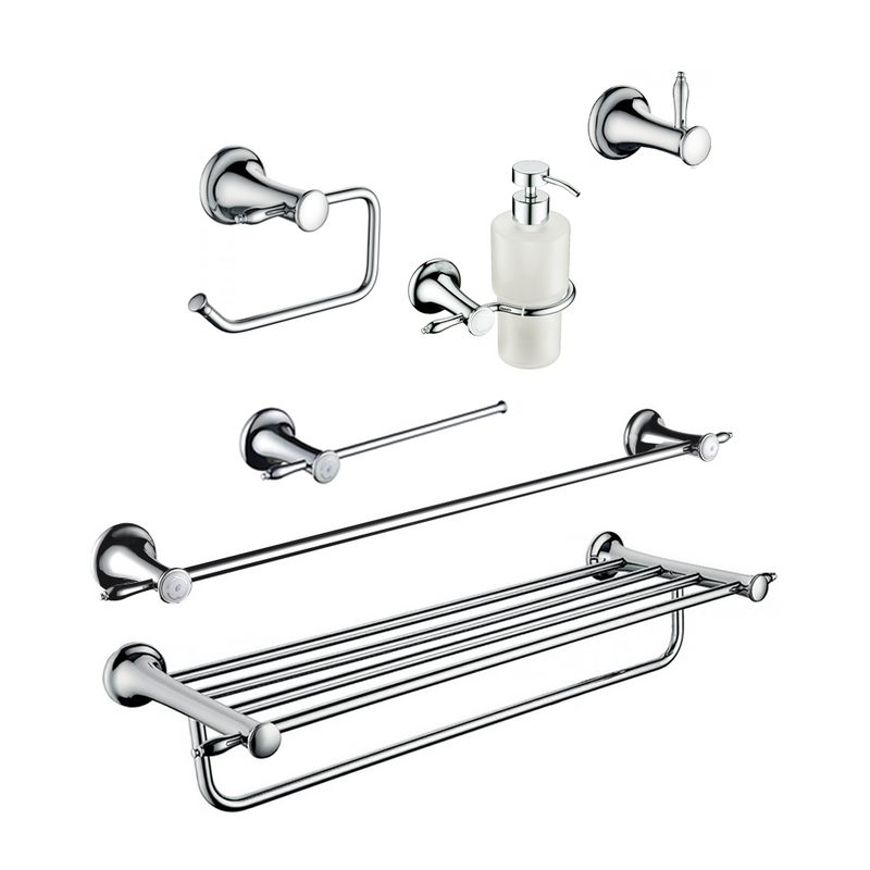 Classic Bathroom Accessories Set - Wall Mount - Brass/Polished Chrome