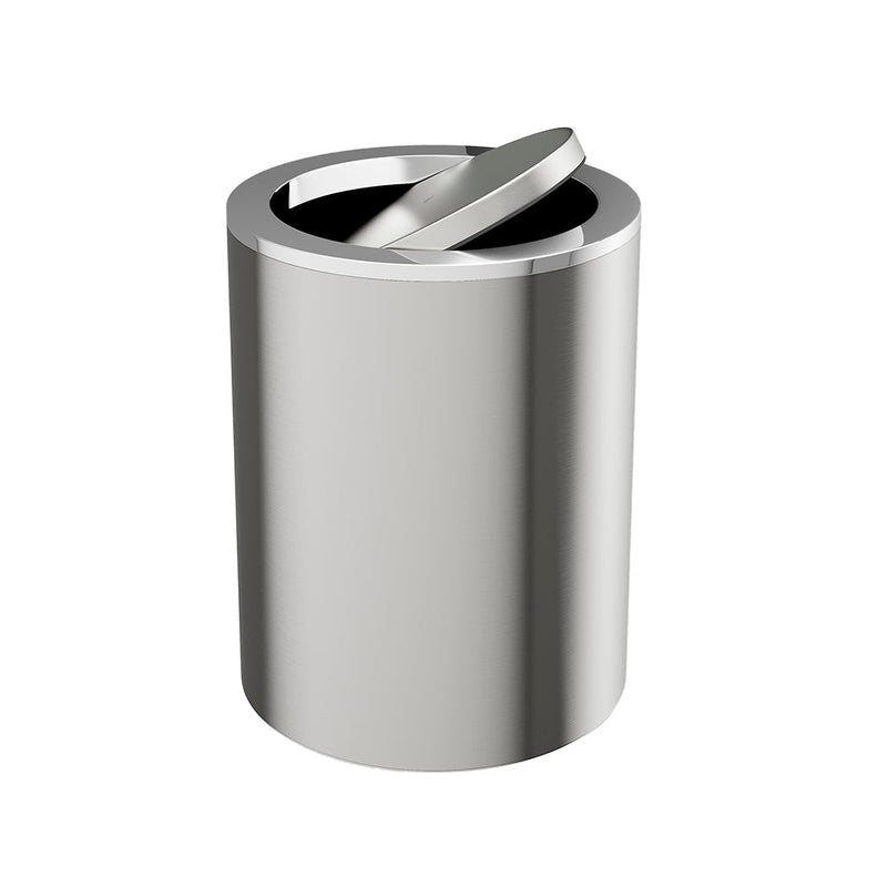 Baia Round Bathroom Trash Can - Free Standing - 8" Metal/Brushed Steel
