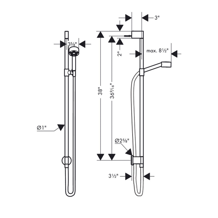 One Shower Column - Wall Mount - 38" Brass/Brushed Black Chrome