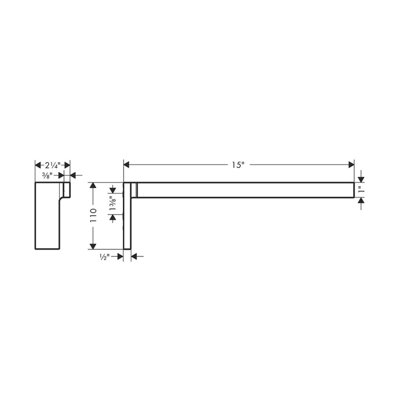 Universal Rectangular Single Towel Bar - Wall Mount - 15" Brass/Polished Chrome