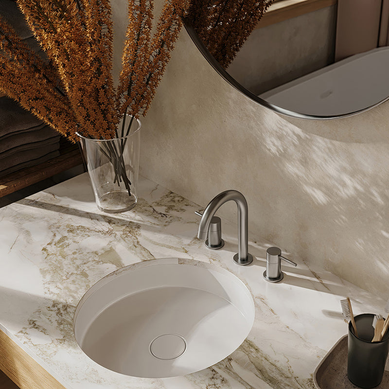 Umix Round Bathroom Faucet - Widespread - 8" Brass/Polished Chrome