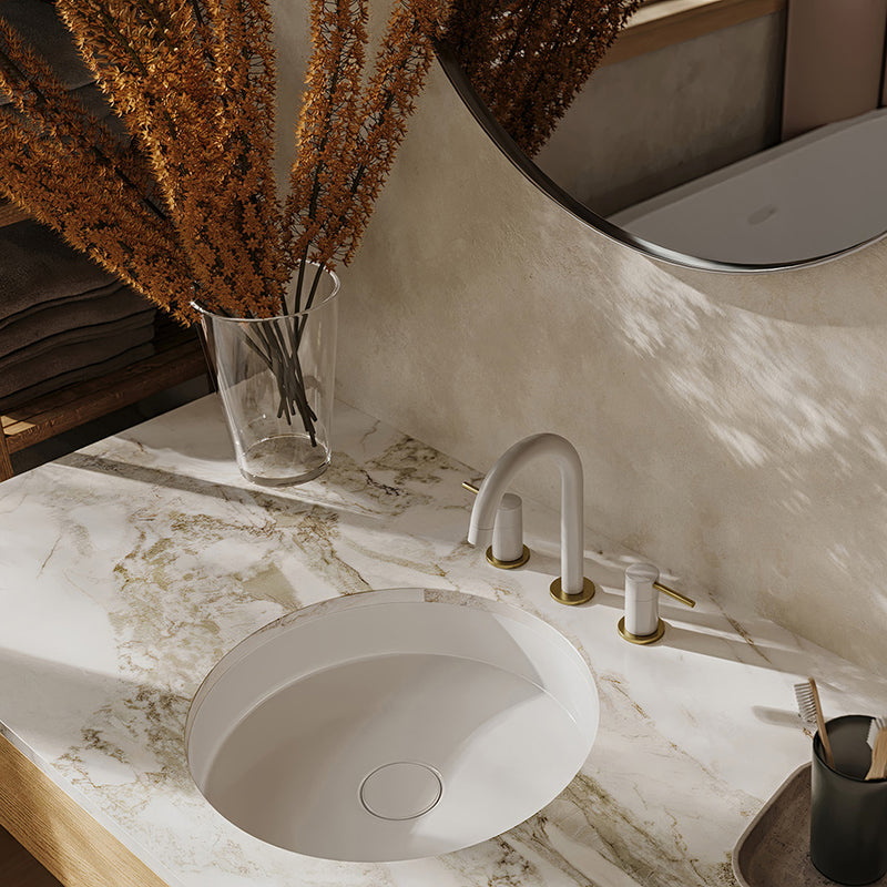 Umix Round Bathroom Faucet - Widespread - 8" Brass/White