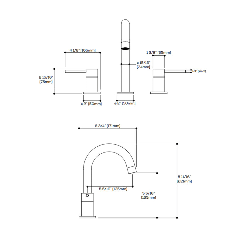 Umix Round Bathroom Faucet - Widespread - 8" Brass/White
