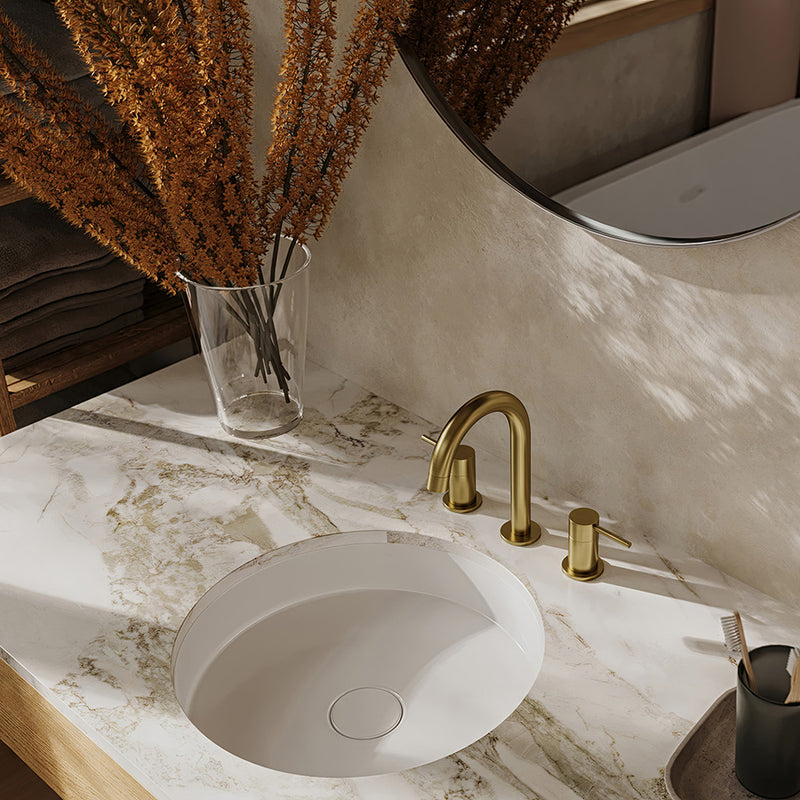 Umix Round Bathroom Faucet - Widespread - 8" Brass/Sunset PVD