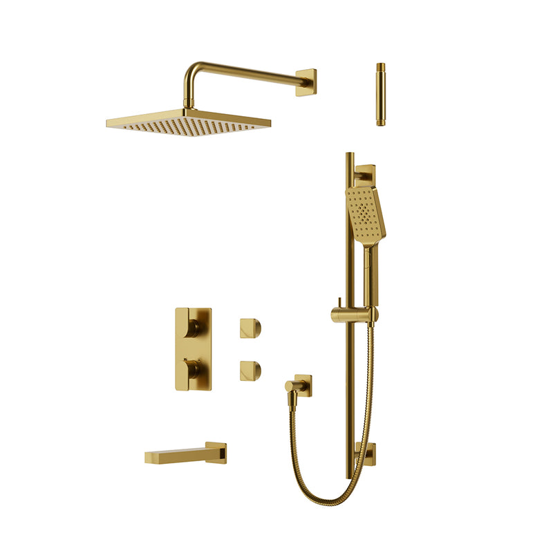 Square 3 Way Thermostatic Trim Complete Shower Set - Wall Mount - 10" Brass/Sunset Pvd
