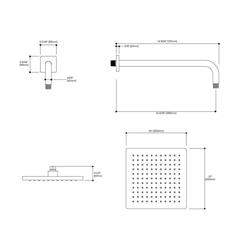 Square 3 Way Thermostatic Trim Complete Shower Set - Wall Mount - 10" Brass/Sunset Pvd