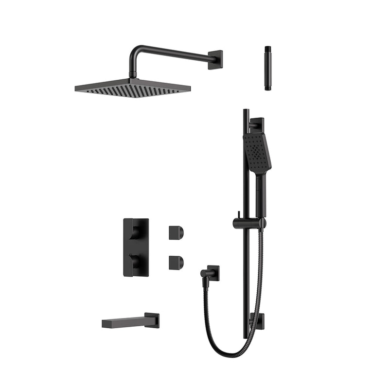 Square 3 Way Thermostatic Trim Complete Shower Set - Wall Mount - 10" Brass/Electro Black