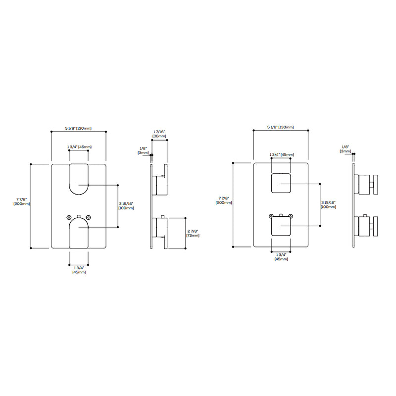 Square 3 Way Thermostatic Trim Complete Shower Set - Wall Mount - 10" Brass/Electro Black