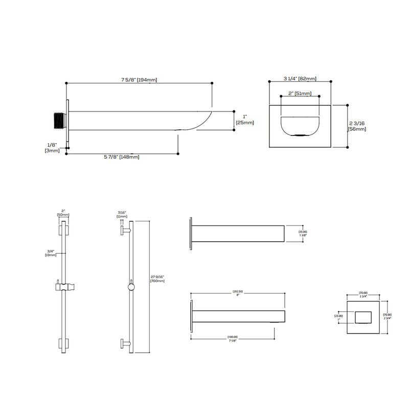 Square 3 Way Thermostatic Trim Complete Shower Set - Wall Mount - 10" Brass/Electro Black