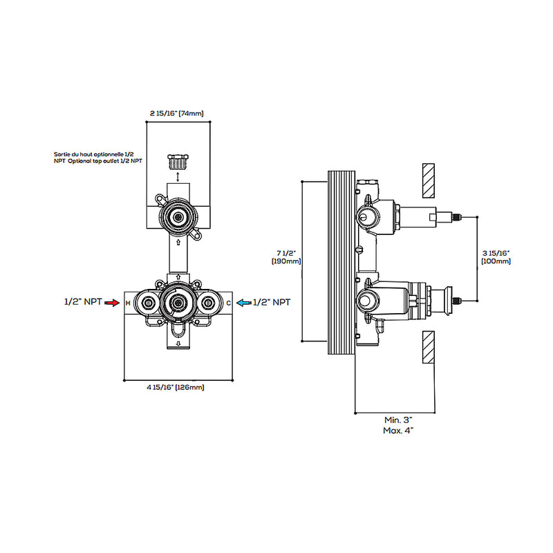 Square 3 Way Thermostatic Trim Complete Shower Set - Wall Mount - 10" Brass/Electro Black