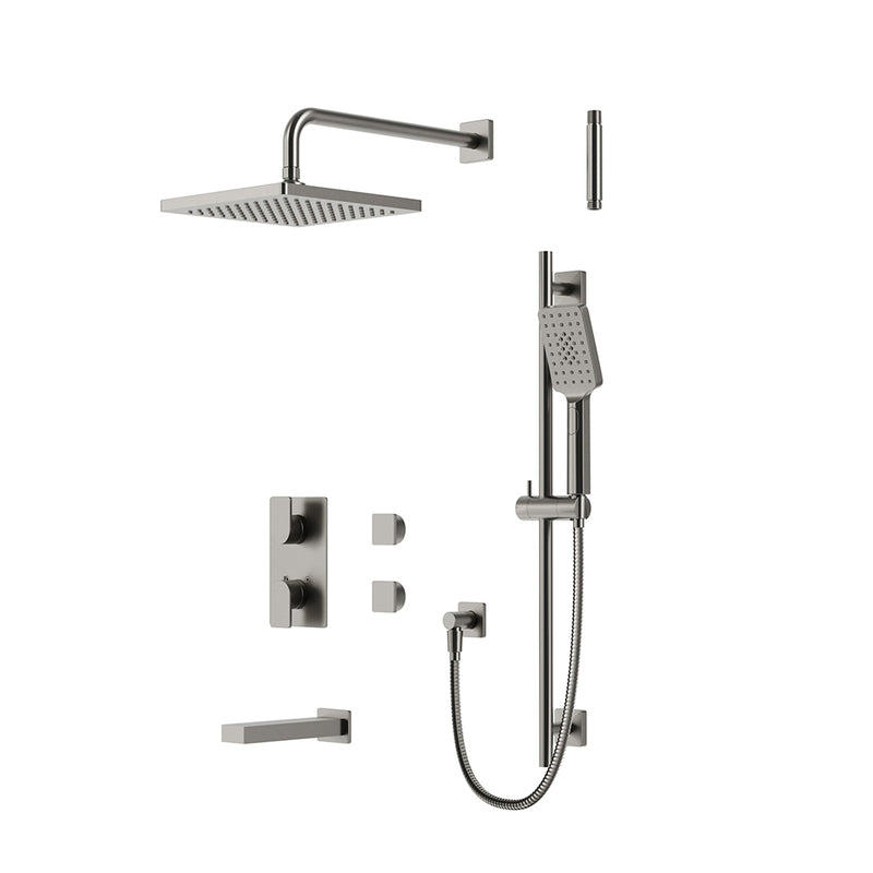 Square 3 Way Thermostatic Trim Complete Shower Set - Wall Mount - 10" Brass/Brushed Nickel