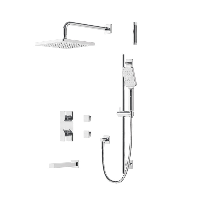 Square 3 Way Thermostatic Trim Complete Shower Set - Wall Mount - 10" Brass/Polished Chrome