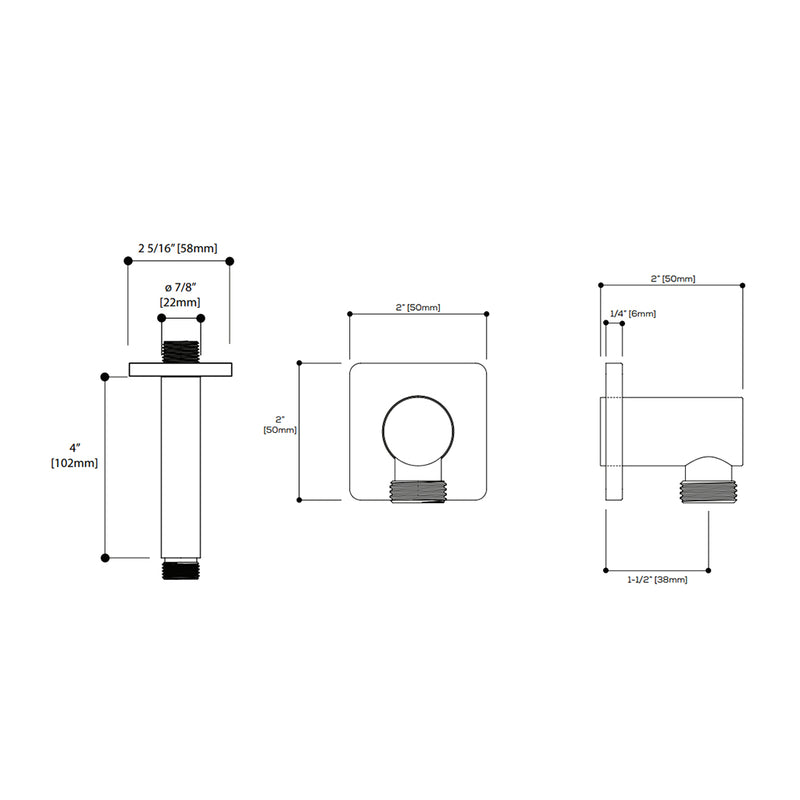 Square 3 Way Thermostatic Trim Complete Shower Set - Wall Mount - 10" Brass/Polished Chrome