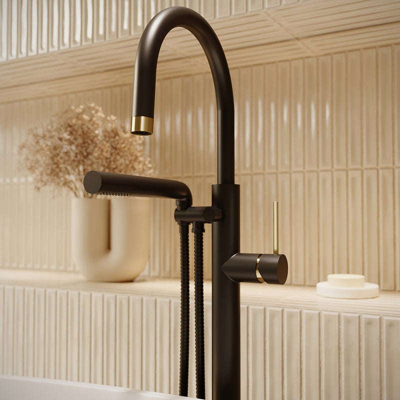 Umix Hand Shower Tub Faucet - Floor Mount - 41" Brass/Electro Black