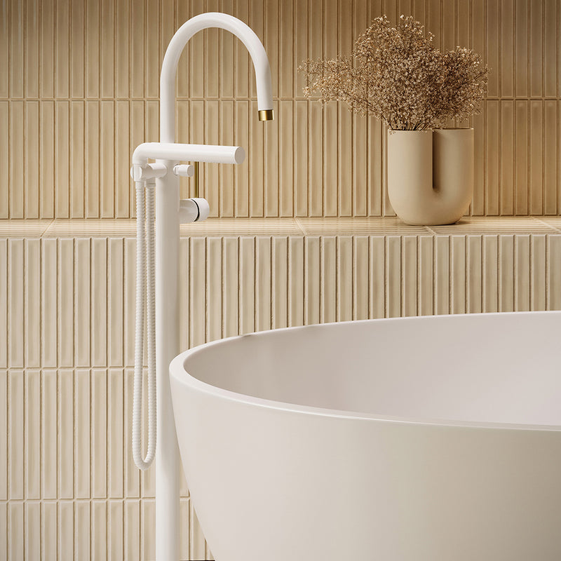 Umix Hand Shower Tub Faucet - Floor Mount - 41" Brass/White