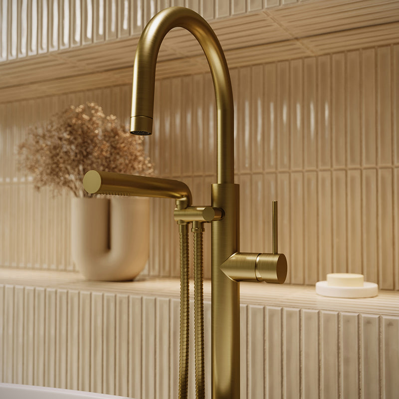 Umix Hand Shower Tub Faucet - Floor Mount - 41" Brass/Sunset PVD