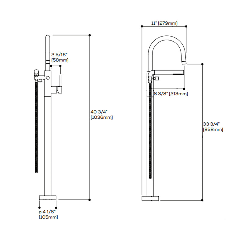 Umix Hand Shower Tub Faucet - Floor Mount - 41" Brass/Sunset PVD