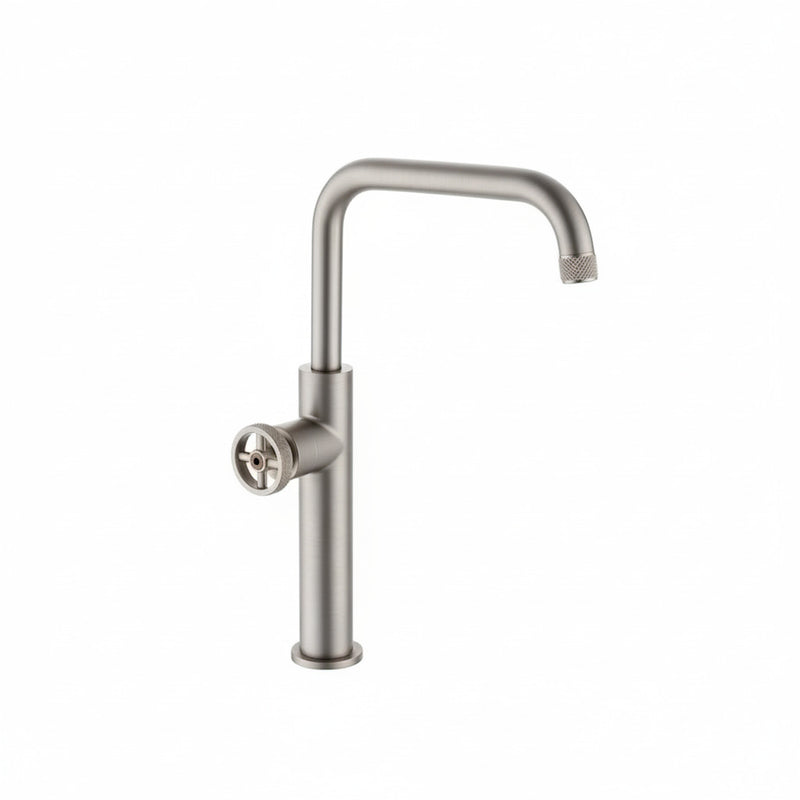 Knurled Kitchen Faucet - Single Hole - 15" Brass/Brushed Nickel