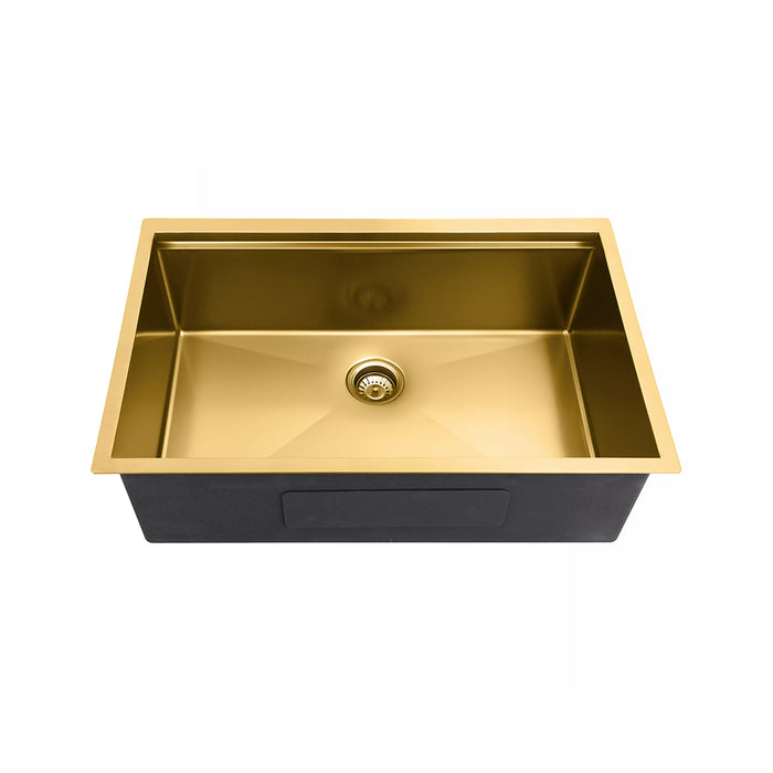 Handmade Single Bowl Kitchen Sink - Under Mount - 33" Stainless Steel/Matt Gold
