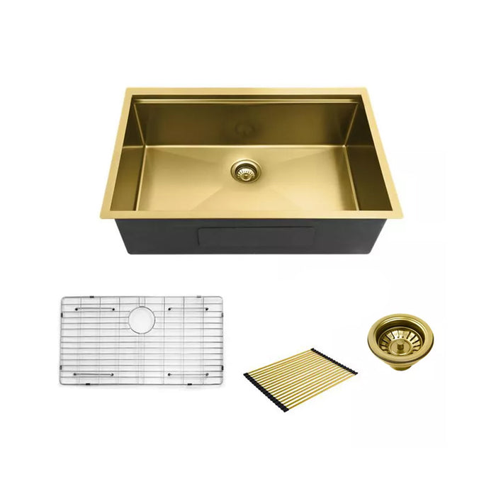 Handmade Single Bowl Kitchen Sink - Under Mount - 33" Stainless Steel/Matt Gold