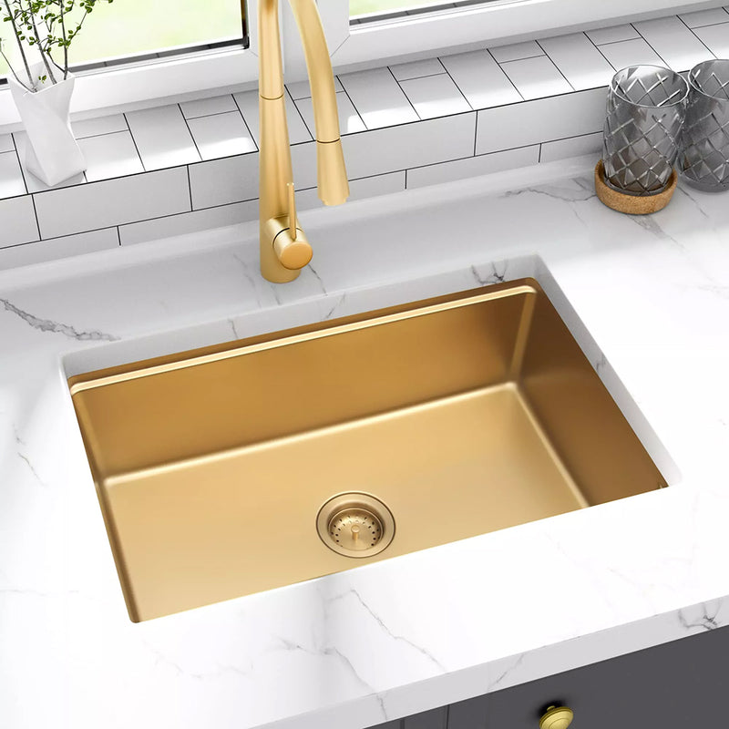 Handmade Single Bowl Kitchen Sink - Under Mount - 33" Stainless Steel/Matt Gold
