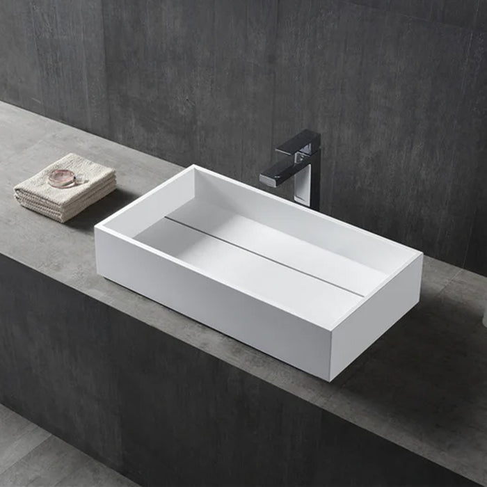 Rectangular Bathroom Sink - Vessel - 32" Solid Surface/Matt White