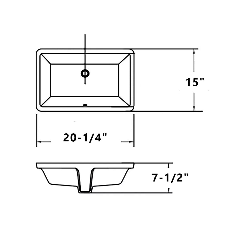 Rectangular Bathroom Sink - Under Mount - 21" Ceramic/White