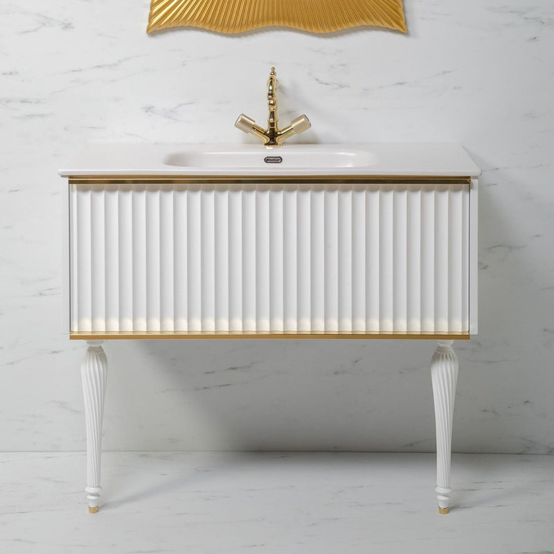 Dolce Canale 1 Drawer Bathroom Vanity with Ceramic Sink - Wall Mount - 32" Mdf/Glossy White