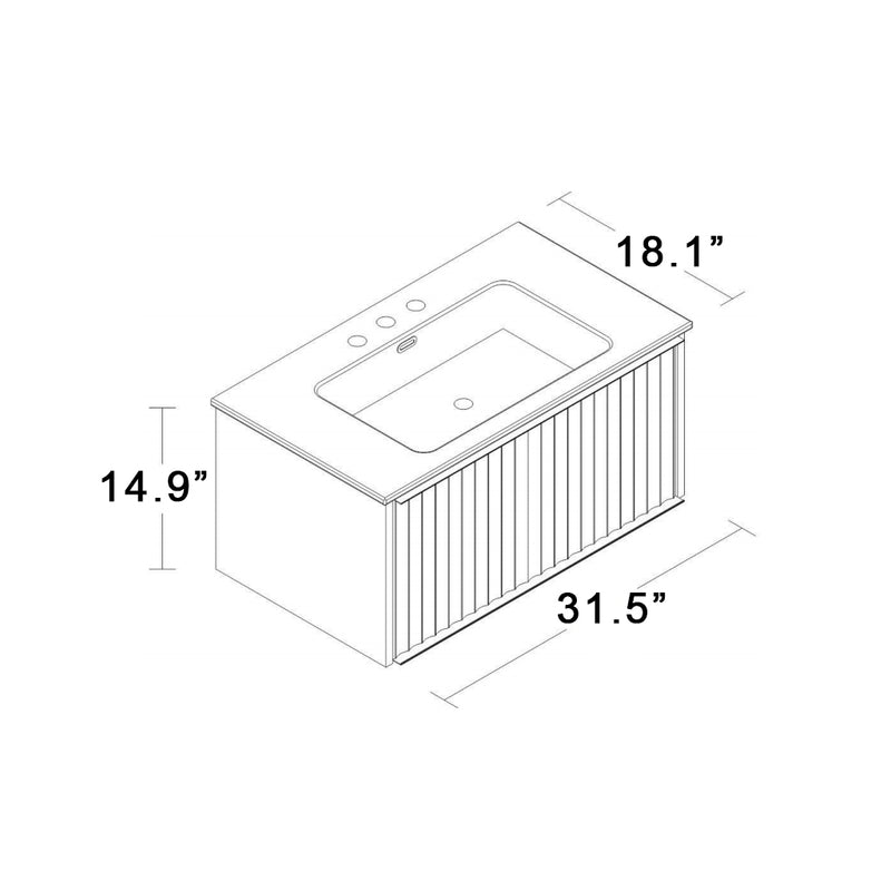 Dolce Canale 1 Drawer Bathroom Vanity with Ceramic Sink - Wall Mount - 32" Mdf/Glossy White