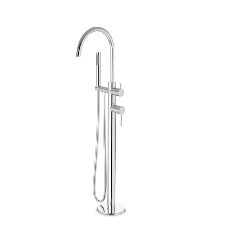 Round Hand Held Shower Complete Tub Faucet - Floor Mount - 36" Brass/Polished Chrome