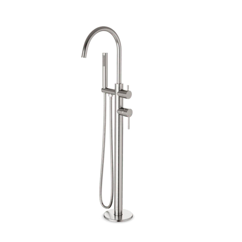 Round Hand Held Shower Complete Tub Faucet - Floor Mount - 36" Brass/Brushed Nickel