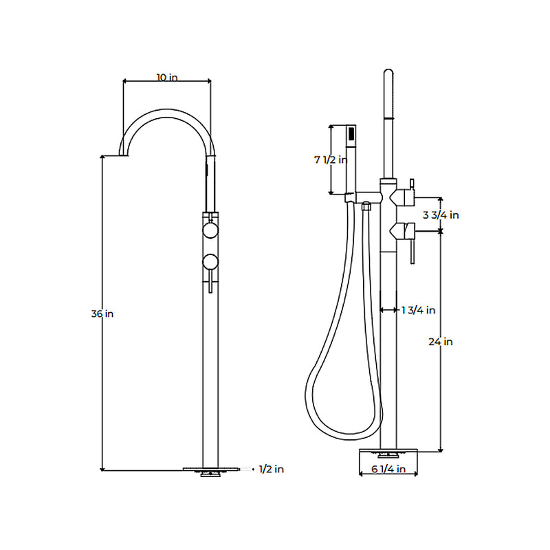 Round Hand Held Shower Complete Tub Faucet - Floor Mount - 36" Brass/Brushed Nickel