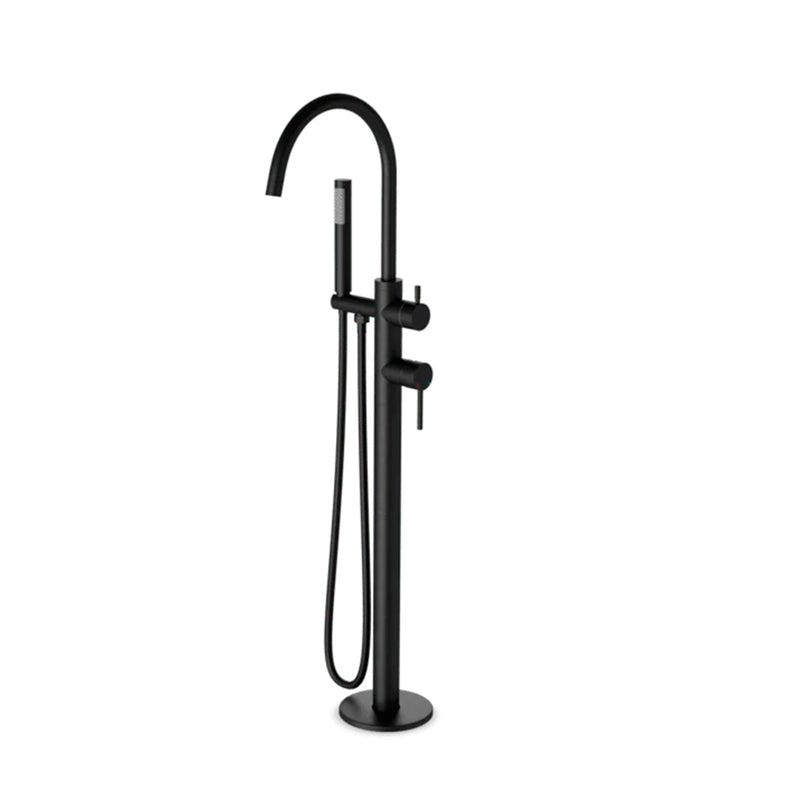 Round Hand Held Shower Complete Tub Faucet - Floor Mount - 36" Brass/Matt Black