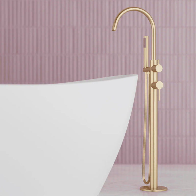 Round Hand Held Shower Complete Tub Faucet - Floor Mount - 36" Brass/Matt Black