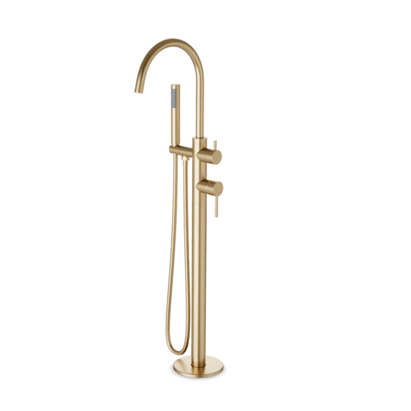 Round Hand Held Shower Complete Tub Faucet - Floor Mount - 36" Brass/Satin Brass