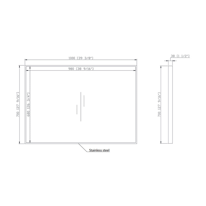 Sonoma Vanity Mirror - Wall Mount - 40" Stainless Steel/Matt Black