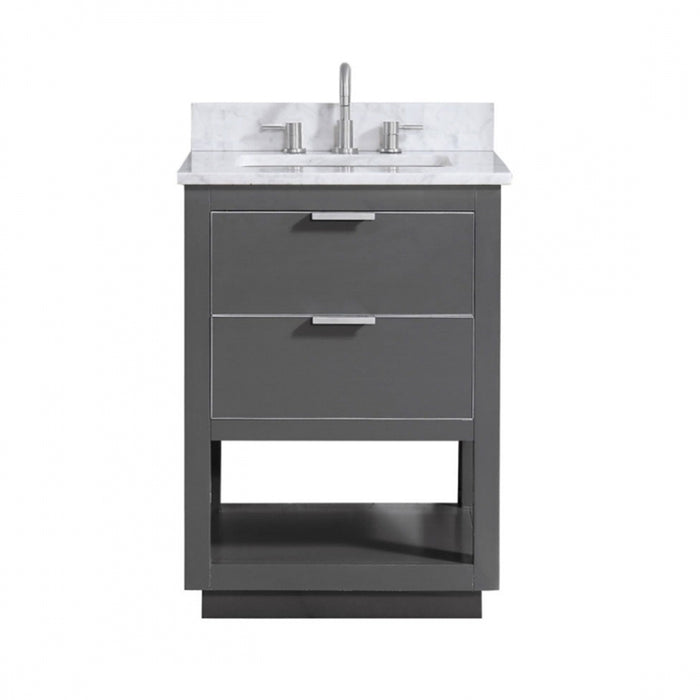 Allie 2 Drawers Bathroom Vanity with Carrara Sink - Floor Mount - 24" Wood/Gray/Brushed Silver