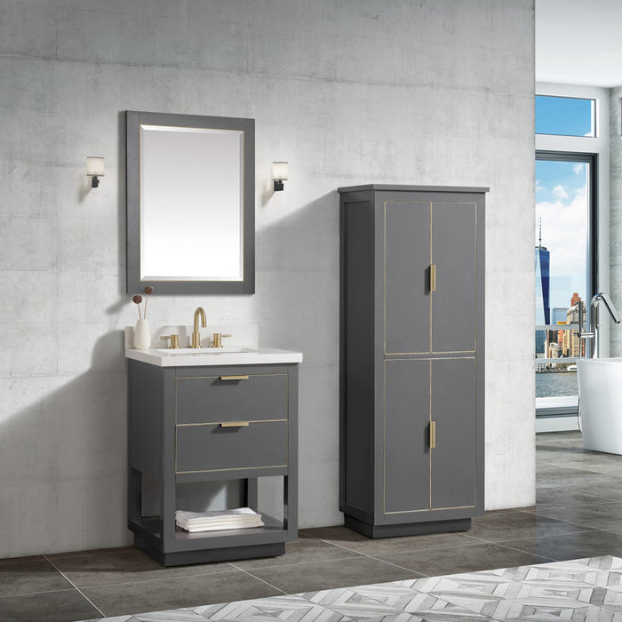 Allie 2 Drawers Bathroom Vanity with Carrara Sink - Floor Mount - 24" Wood/Gray/Matte Gold