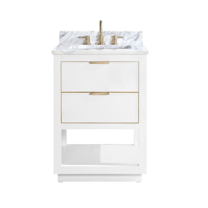 Allie 2 Drawers Bathroom Vanity with Carrara Sink - Floor Mount - 24" Wood/White/Matte Gold