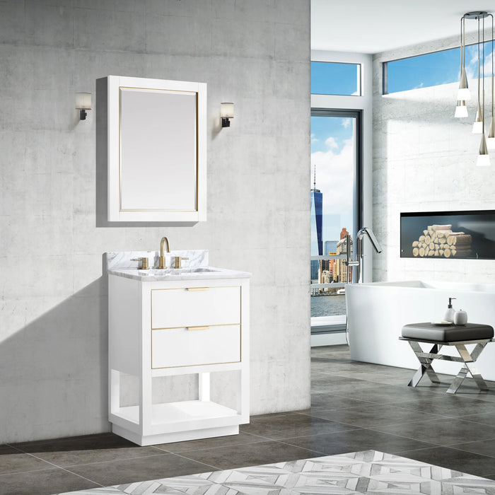 Allie 2 Drawers Bathroom Vanity with Carrara Sink - Floor Mount - 24" Wood/White/Matte Gold