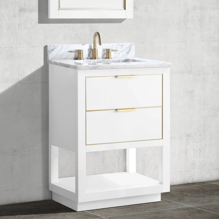 Allie 2 Drawers Bathroom Vanity with Carrara Sink - Floor Mount - 24" Wood/White/Matte Gold