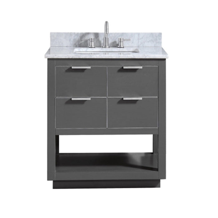 Allie 4 Drawers Bathroom Vanity with Carrara Sink - Floor Mount - 30" Wood/Gray/Brushed Silver