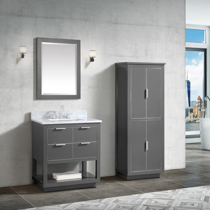 Allie 4 Drawers Bathroom Vanity with Carrara Sink - Floor Mount - 30" Wood/Gray/Brushed Silver